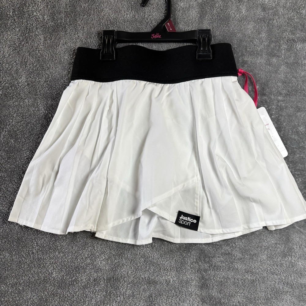 justice girls J Sport Pleated Cross Over Skirt Size S 7/8 White And Black NWT
